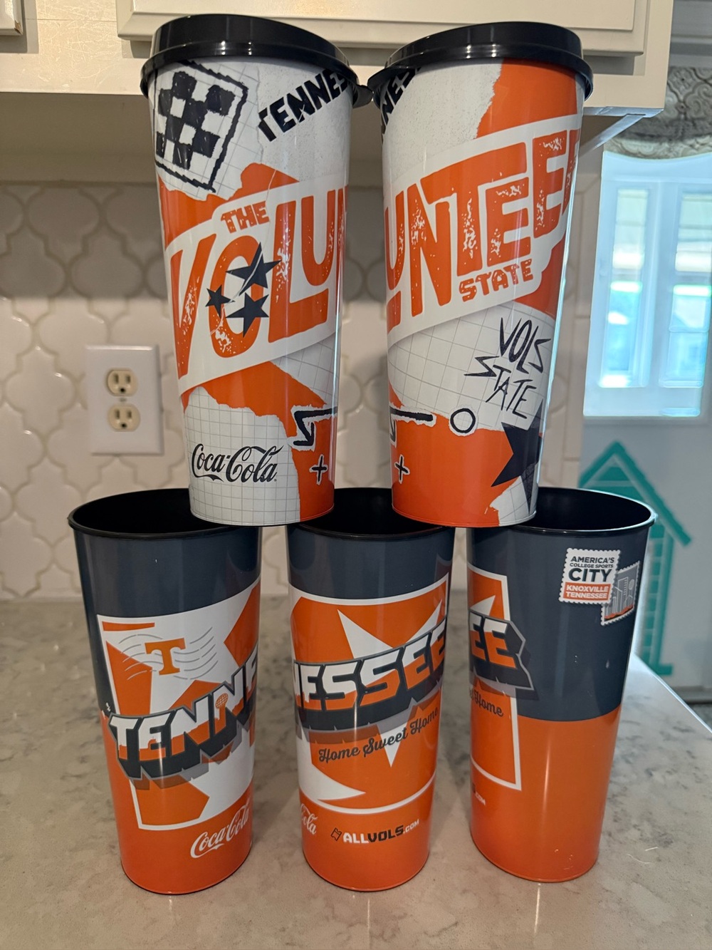 Coca Cola Tennessee Vols Orange, White & Navy Stadium Cups - Set of 5, 8.5” tall